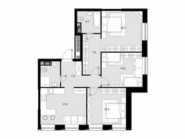 Планировка трехкомнатной(квартира) площадью 86.4 квадратных метров в “ЖК Трилогия Кристалл”