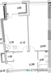Планировка однокомнатной(апартаменты) площадью 71.06 квадратных метров в ЖК “ЖК Маршал”