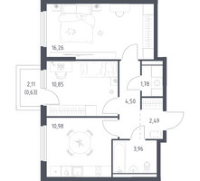 Планировка двухкомнатной(квартира) площадью 51.45 квадратных метров в “ЖК Пригород Лесное”