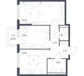 Планировка двухкомнатной(квартира) площадью 51.45 квадратных метров в ЖК “ЖК Пригород Лесное”