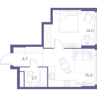 Планировка однокомнатной(квартира) площадью 37.4 квадратных метров в “ЖК THE LOT by Akvilon”