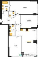 Планировка трехкомнатной(квартира) площадью 91.8 квадратных метров в “ЖК River Park Кутузовский (Ривер Парк Тауэрс)”