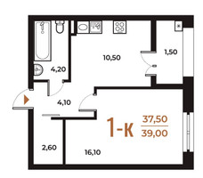 Планировка однокомнатной(квартира) площадью 38.8 квадратных метров в “ЖК Новое Летово”