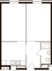 Планировка студии(апартаменты) площадью 55.1 квадратных метров в ЖК “ЖК М1 Сколково”