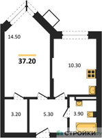 Планировка однокомнатной(квартира) площадью 37.2 квадратных метров в “ЖК Видный берег 2”
