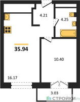 Планировка однокомнатной(квартира) площадью 35.94 квадратных метров в “ЖК Одинбург”