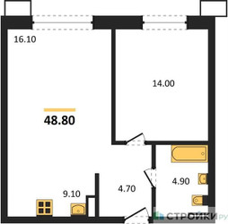 Планировка однокомнатной(квартира) площадью 48.8 квадратных метров в ЖК “ЖК Дзен-кварталы”