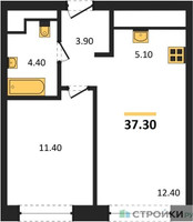 Планировка однокомнатной(квартира) площадью 37.3 квадратных метров в “Жилые кварталы Белый Град”