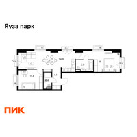 Планировка двухкомнатной(квартира) площадью 64.2 квадратных метров в “ЖК Яуза Парк (Мытищи)”