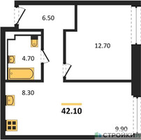 Планировка однокомнатной(квартира) площадью 42.1 квадратных метров в “ЖК INJOY (Инджой)”