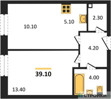 Планировка однокомнатной(квартира) площадью 39.1 квадратных метров в “ЖК Skolkovo ONE (Сколково Уан)”