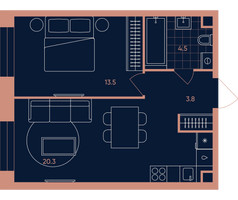 Планировка двухкомнатной(квартира) площадью 42.1 квадратных метров в “Квартал Эра”