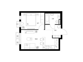 Планировка однокомнатной(квартира) площадью 34.1 квадратных метров в ЖК “ЖК Ильинские луга”