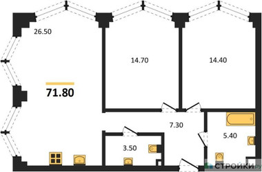 Планировка двухкомнатной(квартира) площадью 71.8 квадратных метров в ЖК “ЖК ЗИЛАРТ”