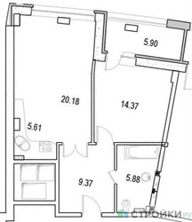 Планировка однокомнатной(апартаменты) площадью 62.79 квадратных метров в ЖК “ЖК Маршал”
