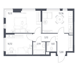 Планировка двухкомнатной(квартира) площадью 53.53 квадратных метров в ЖК “ЖК Горки Парк”