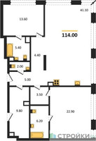 Планировка двухкомнатной(квартира) площадью 114 квадратных метров в “ЖК Luzhniki Collection (Коллекция Лужники)”