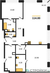 Планировка двухкомнатной(квартира) площадью 114 квадратных метров в ЖК “ЖК Luzhniki Collection (Коллекция Лужники)”