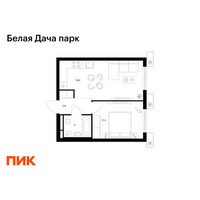 Планировка однокомнатной(квартира) площадью 38.1 квадратных метров в “ЖК Белая Дача парк”