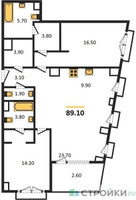 Планировка двухкомнатной(квартира) площадью 89.1 квадратных метров в “ЖК Sydney City (Сидней Сити)”