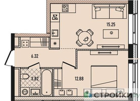 Планировка однокомнатной(квартира) площадью 38.3 квадратных метров в “ЖК Republic (Репаблик)”