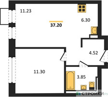 Планировка однокомнатной(квартира) площадью 37.2 квадратных метров в “ЖК Богдановский Лес”
