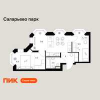 Планировка двухкомнатной(квартира) площадью 46.7 квадратных метров в “ЖК Саларьево парк”