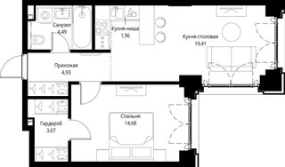 Планировка однокомнатной(квартира) площадью 49.14 квадратных метров в “ЖК Сити Бэй”