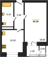 Планировка однокомнатной(квартира) площадью 37.3 квадратных метров в “ЖК Три квартала”