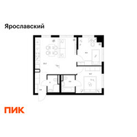 Планировка двухкомнатной(квартира) площадью 54.3 квадратных метров в “ЖК Ярославский”