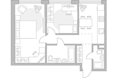 Планировка двухкомнатной(квартира) площадью 58.96 квадратных метров в ЖК “ЖК Мневники от Гранель”