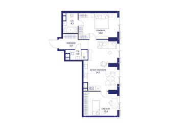 Планировка двухкомнатной(квартира) площадью 66.7 квадратных метров в ЖК “ЖК Событие”