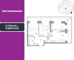 Планировка трехкомнатной(квартира) площадью 68.6 квадратных метров в “ЖК Страна Озерная”