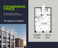 Планировка студии(квартира) площадью 29.3 квадратных метров в “ЖК Пушкино Град”