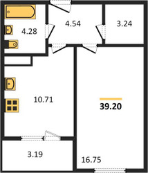 Планировка однокомнатной(квартира) площадью 39 квадратных метров в ЖК “ЖК Борисоглебское”