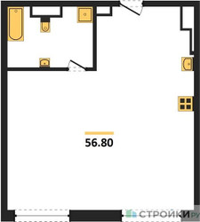 Планировка двухкомнатной(квартира) площадью 56.9 квадратных метров в ЖК “ЖК PRIDE (Прайд)”