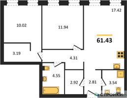 Планировка двухкомнатной(квартира) площадью 61.43 квадратных метров в “ЖК Insider (Инсайдер)”