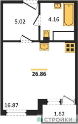 Планировка студии(квартира) площадью 26.86 квадратных метров в ЖК “ЖК Светлый мир БиоПолис”