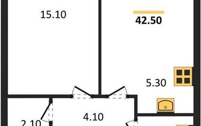 Планировка однокомнатной(квартира) площадью 42.5 квадратных метров в ЖК “ЖК Skolkovo ONE (Сколково Уан)”