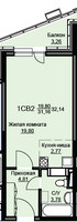 Планировка студии(квартира) площадью 32.6 квадратных метров в “ЖК Соболевка”
