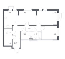 Планировка трехкомнатной(квартира) площадью 77.1 квадратных метров в “ЖК Квартал Ивакино”