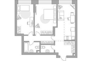 Планировка двухкомнатной(квартира) площадью 68.15 квадратных метров в “ЖК Павелецкая от Гранель”