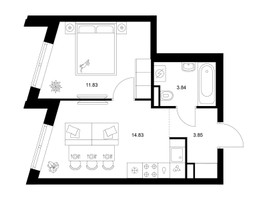 Планировка однокомнатной(квартира) площадью 34.35 квадратных метров в “ЖК Ильинские луга”