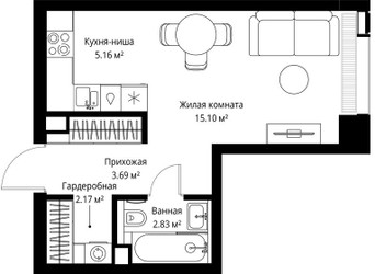 Планировка студии(квартира) площадью 28.95 квадратных метров в ЖК “ЖК Веер”
