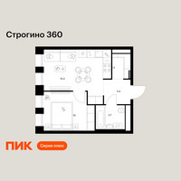 Планировка однокомнатной(квартира) площадью 34.7 квадратных метров в “ЖК Строгино 360”