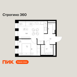 Планировка однокомнатной(квартира) площадью 34.7 квадратных метров в ЖК “ЖК Строгино 360”