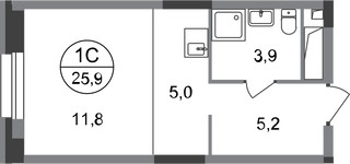 Планировка студии(квартира) площадью 25.9 квадратных метров в “ЖК Первый Московский”