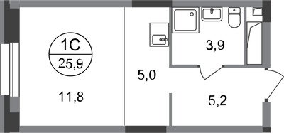 Планировка студии(квартира) площадью 25.9 квадратных метров в ЖК “ЖК Первый Московский”