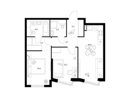 Планировка двухкомнатной(квартира) площадью 57.7 квадратных метров в “ЖК Кронштадтский 9”