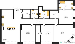 Планировка 4+ комнатной(квартира) площадью 147.9 квадратных метров в “ЖК Большая Татарская 35”